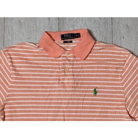 Polo Ralph Lauren Orange/White Stripe Short Sleeve Shirt Green Polo Logo Sz Med - Picture 2 of 7